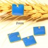 5 sequins carré émaillé  bleu laiton 8mm