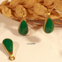 10 sequins gouttes vert émaillés laiton 11x4mm