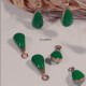 10 sequins gouttes vert émaillés laiton 11x4mm