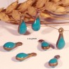 10 sequins  émaillés goutte turquoise  laiton 11x4mm