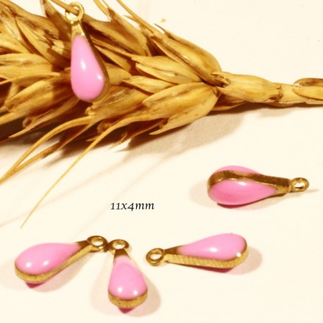 10 sequins  émaillés goutte rose  laiton 11x4mm