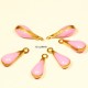 10 sequins  émaillés goutte rose  laiton 11x4mm