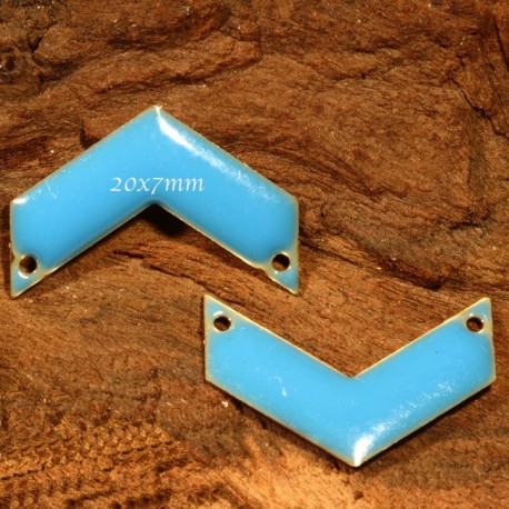2 sequins chevrons  émaillé  bleu laiton 20x7mm