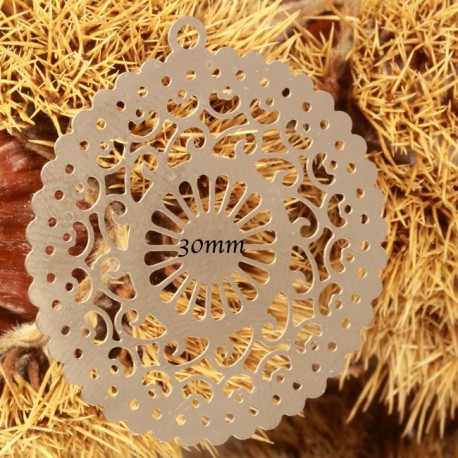 2 estampes pendentif acier inoxydable ronde arabesque  30mm