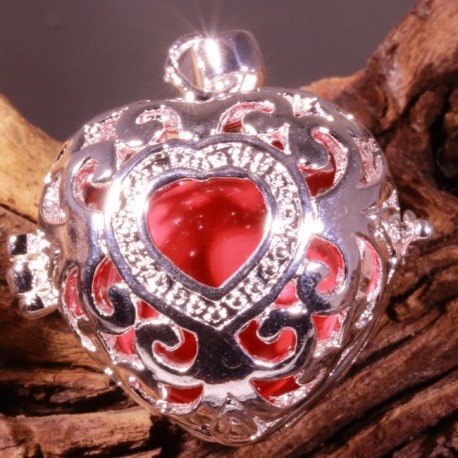 bola  coeur  argent plaqué arabesque 30mm