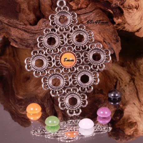 2 supports pendentif cabochon losange métal argenté 65x47mm