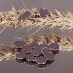 4  sequins rond  émaillé  gris mauve laiton  8mm