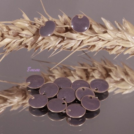4  sequins rond  émaillé  gris mauve laiton  8mm