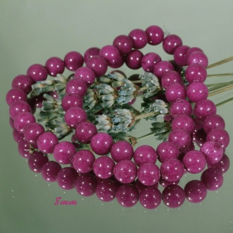 10 perles pierre jade rose prune ronde  8mm