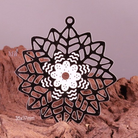 2 estampes pendentif acier inoxydable étoile à relief  argenté 37x35mm