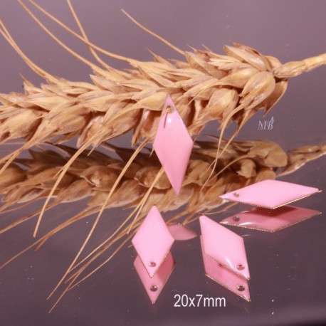 4 sequins  losange émaillé rose laiton 20x7mm