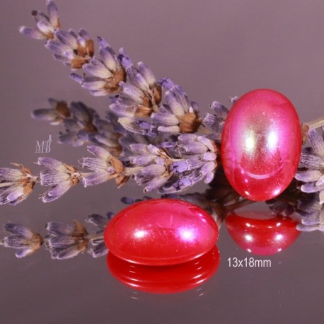 1 cabochon ovale verre 18x13 mm AB rouge/doré fond plat