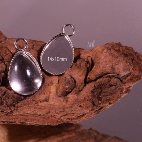 10 supports cabochon goutte argenté dentelle