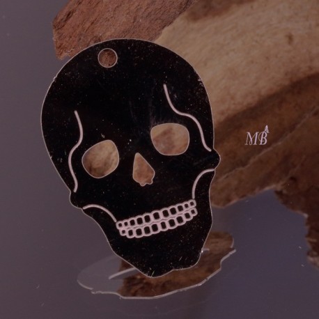 4 estampes pendentif  acier inoxydable "tête de mort  souriant " argenté 27x19mm
