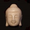 2 perles têtes  de bouddha en Howlite  teintée blanc crème  en relief 29x20mm
