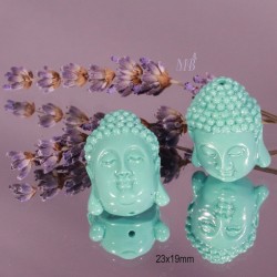 4 perles  têtes de bouddha vert lagon 26x17mm