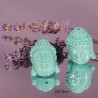 4 perles  têtes de bouddha vert lagon 26x17mm