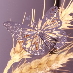 4 estampes acier inoxydable grand papillon  argenté 38x25mm