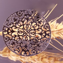 2 estampes acier inoxydable ronde arabesque esprit oriental argenté 34mm