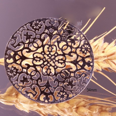 2 estampes acier inoxydable ronde arabesque esprit oriental argenté 34mm