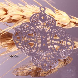 2 estampes acier inoxydable  rosace fleur  argenté 39x33mm