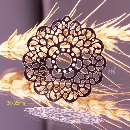 2 estampes acier inoxydable ronde rosace fleur  argenté 36x35mm