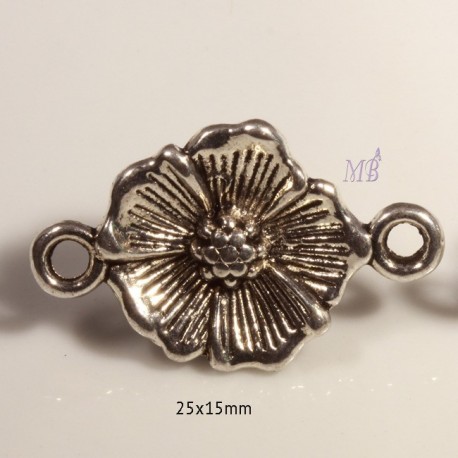 10 connecteurs fleur relief pistil couleur argent 25x15mm