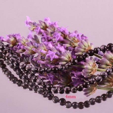 x20 perles naturelle  obsidienne flocon de neige  gris noir 4mm
