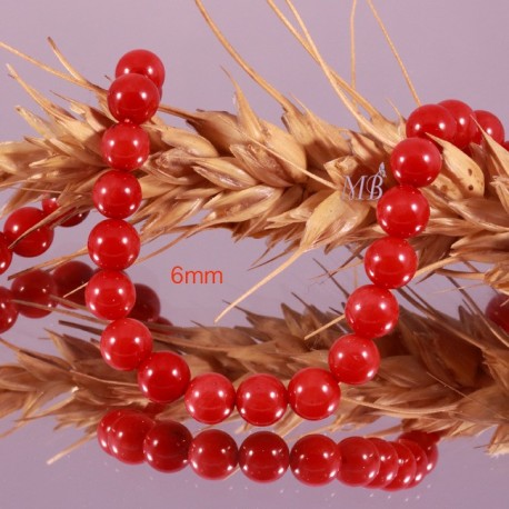 20 perles pierre jade rouge vif  ronde opaque 6mm