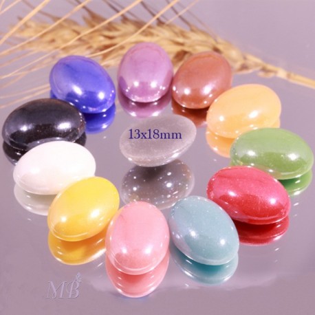10 cabochons multicolore verre nacré fond plat diamètre 18x13mm