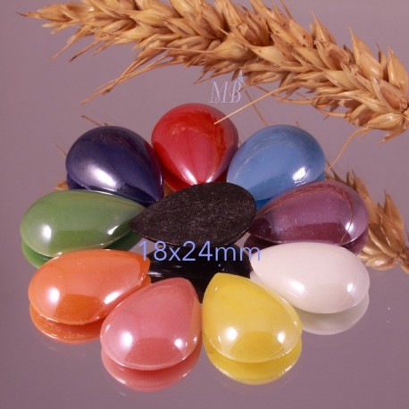 10 cabochons goutte multicolore verre nacré 18x24mm