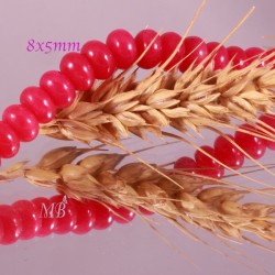 10 perles de  jade naturels  bouliers lisse teintées framboise  8x5mm