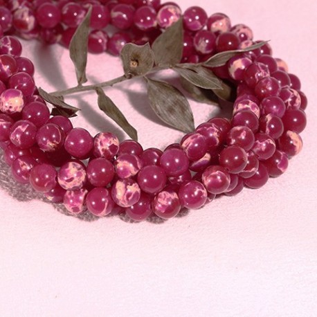 6MM: 10 perles régalite rose framboise  marbrée ronde