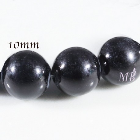 10 perles pierre jade ronde  noire teintées diamètre 10mm