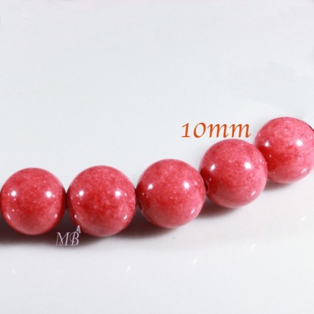 10 perles pierre jade ronde  rouge cerise  teintées diamètre 10mm