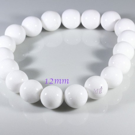 10 perles pierre jade  ronde blanches opaque 12mm