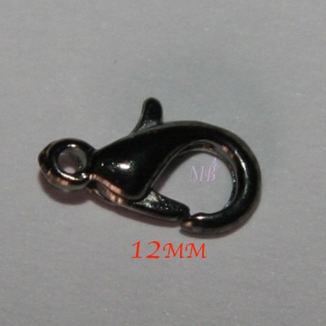 10 fermoirs gris anthracite/noir mousqueton   diamètre  12mm