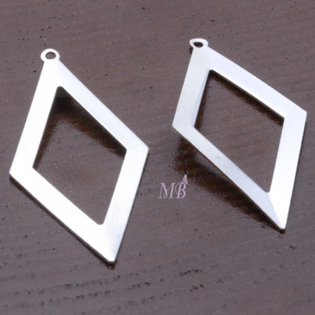 8pendentifs losange incurvés plaqué argent lisse diamètre 41x20mm
