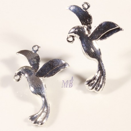 5 breloques connecteur oiseau plaqué argent dimension 30x20mm