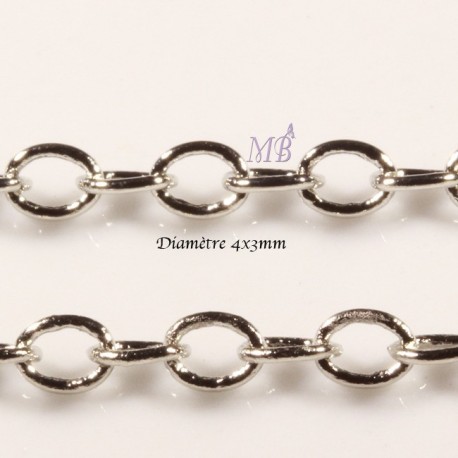 1 Mètre chaîne maillon soudé argenté MAT ovale lisse 024Y  4x3mm