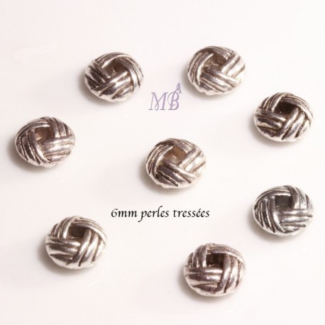 20 perles intercalaires tressée argenté  plat rond 6mm