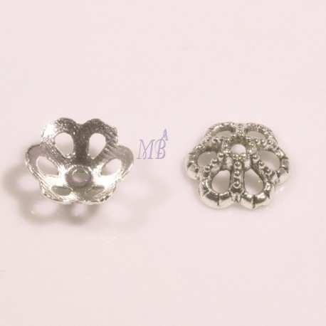20 calottes coupelle argenté fleurs ciselées  9x3,5mm