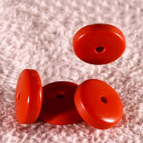 10 perles lentille cinabre rouge  rond plat 8x3mm