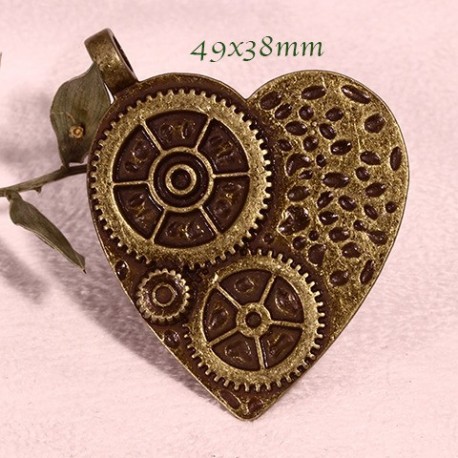 pendentifs coeur steampunk bronze à harmoniser 49x38mm x2