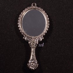 x1 breloque pendentif miroir laiton couleur argent 72x37mm