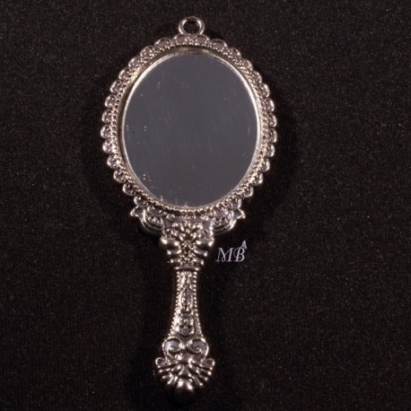 x1 breloque pendentif miroir laiton couleur argent 72x37mm