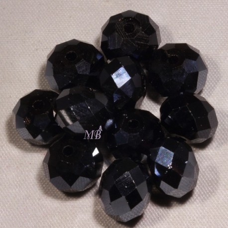 20 perles boulier en verre facettée noir prisme 10mm