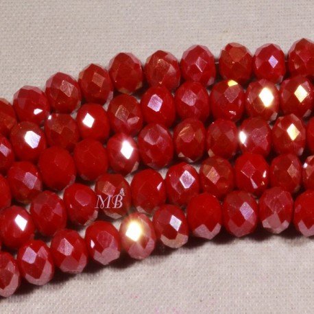 30 perles boulier en verre facettée rouge prisme doré  4x3mm
