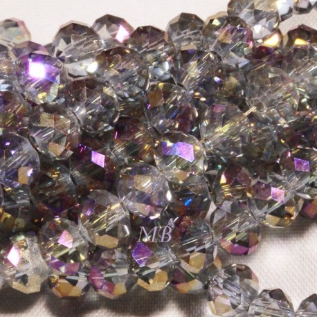 20 perles boulier en verre facettée gris /bleu /or à prisme  6x4mm