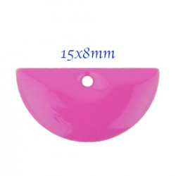 2 sequins demi lune émaillé laiton  rose fuchsia 15x8mm